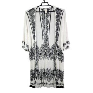 Womens Chicos Boho Chic Black & White Open-Front Cardigan Kimono Size 2 Petite